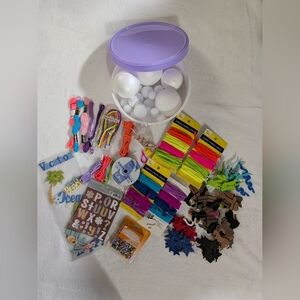 Lot Unused Crafts Supplies Beads Foam Balls Cords Stickers Yarn Flowers Ribbons